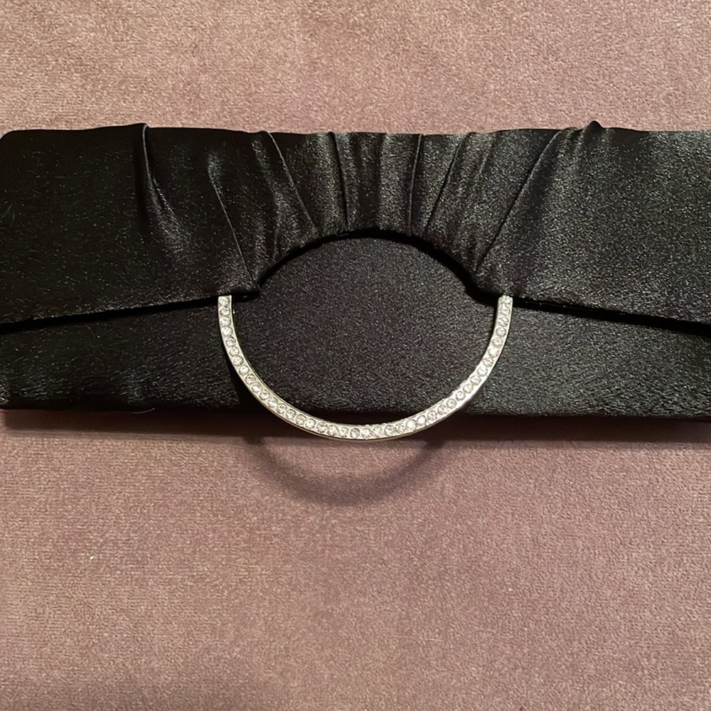 Bijoux Terner black satin clutch with rhinestones like new! - Picture 2 of 15